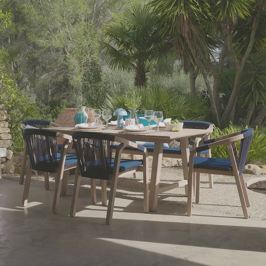 Shiro Navy Rope Wooden Garden Chairs - Set of 2 - Laura James