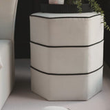 Margot 46cm Hexagon Footstool - Ivory with Jet Black Piping - Laura James 