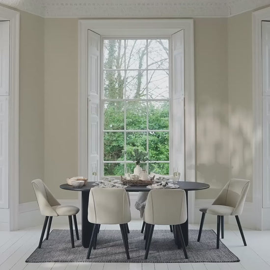 Imogen 190cm Jet Black Mangowood  Wooden Rectangular Dining Table Set - 6 Seater - Freya Sand Dining Chairs - Black Legs - Laura James