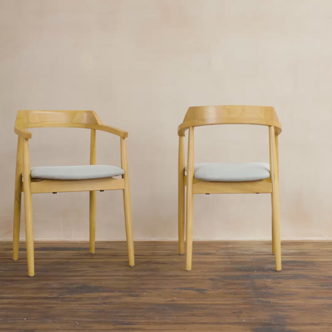 Carter Fawn Linen Dining Armchairs - Set of 2 - Pale Oak Legs - Laura James 