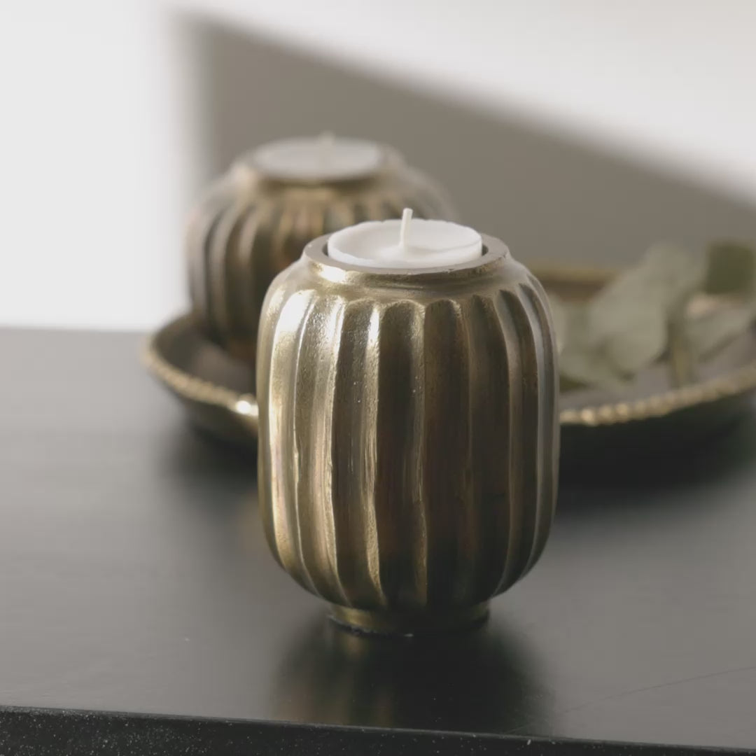 Elcombe Metal Tea Light Holder - Bronze - Laura James 