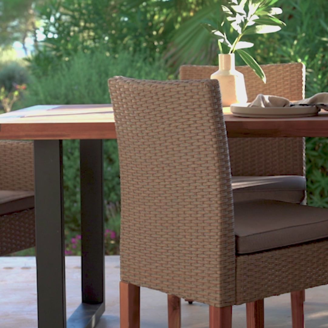 Oliver Rattan Dining Chairs with Acacia Wood Legs - Set of 2