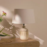 Arundel 24cm Ceramic Lamp Base - Clay Reactive Glaze & Coningsby 30cm Cotton Lamp Shade - Snow White - Laura James