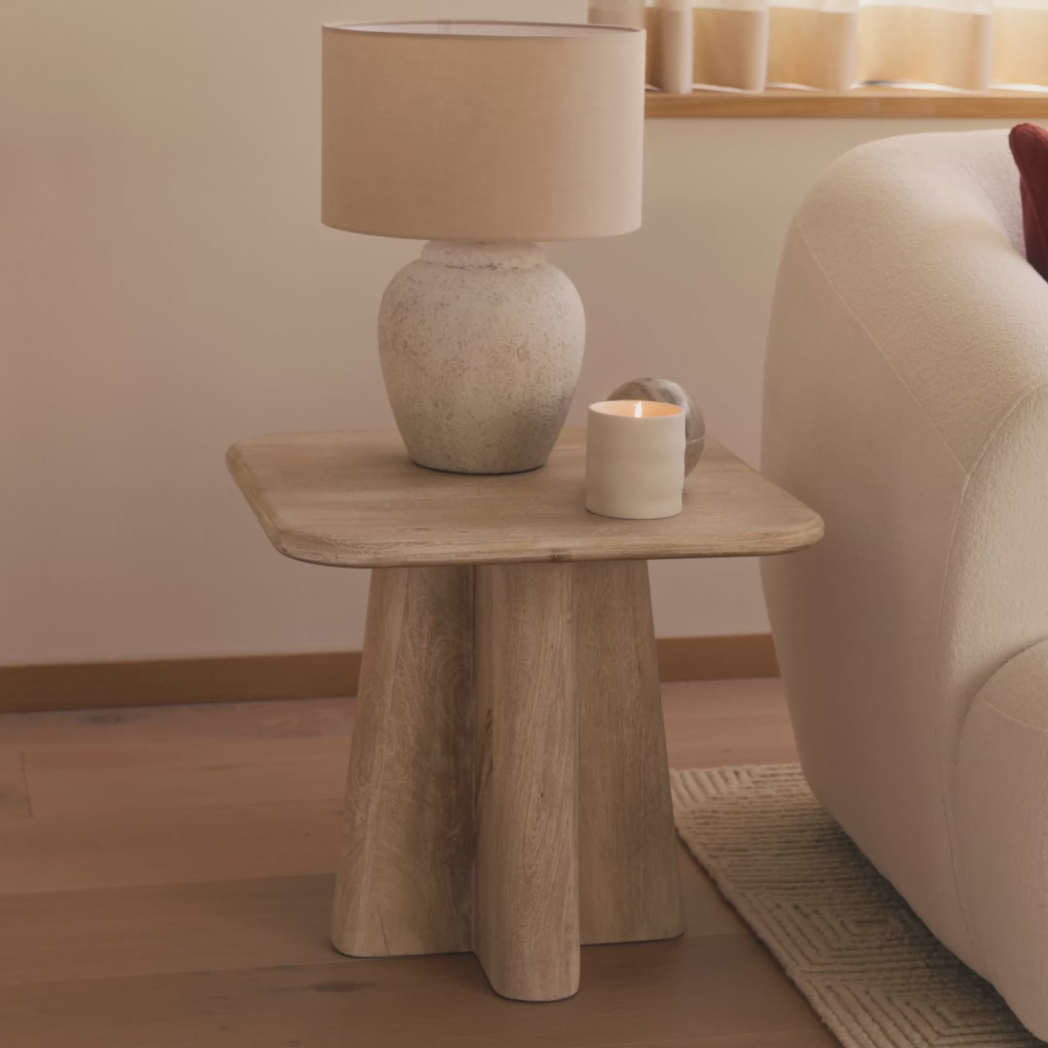 Bastian 50cm Square Side Table - Limewash - Laura James 