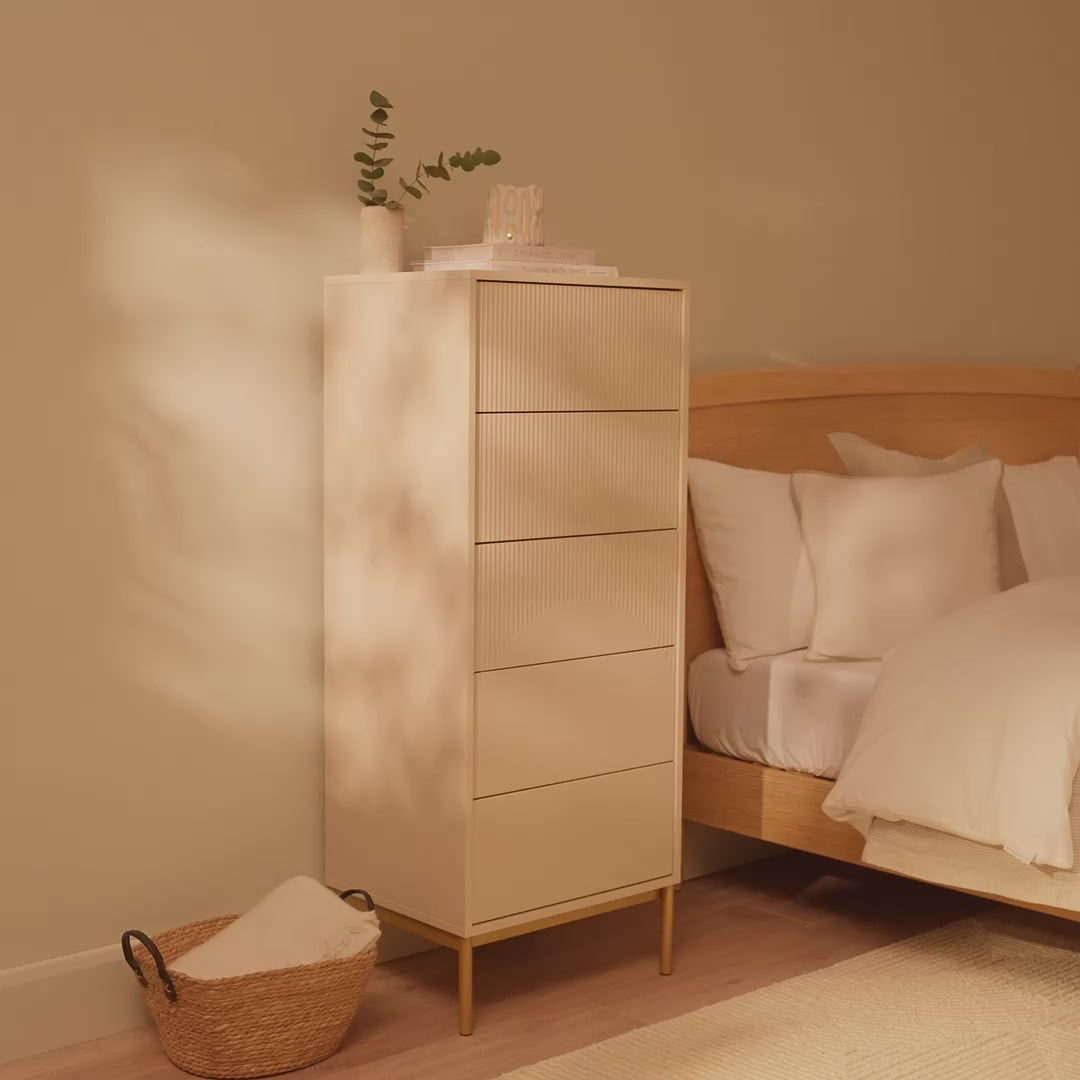 Luella 80cm 5 Drawer Tallboy - Driftwood - Laura James