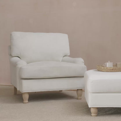 Brea Oyster White Armchair - Whitewash Oak Legs - Laura James 