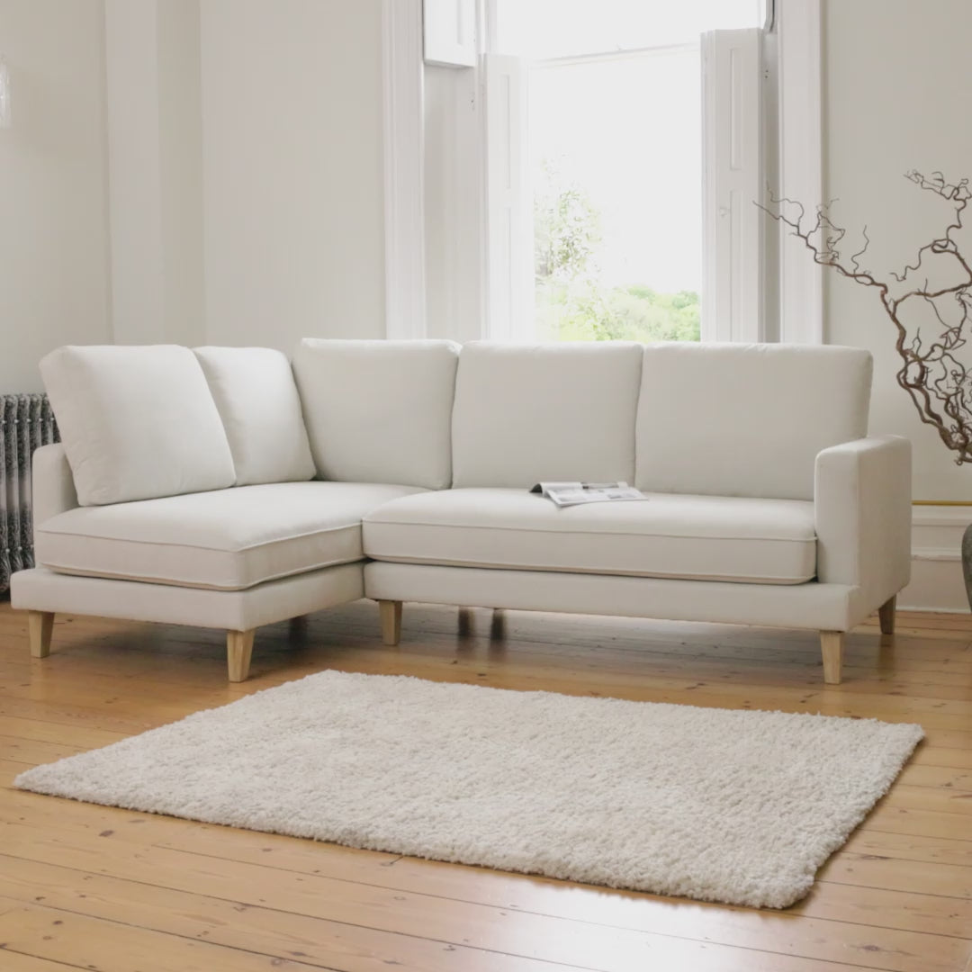 Gillian 3 Seater Large Corner Sofa - Ivory with Whitewash Legs - Laura James 