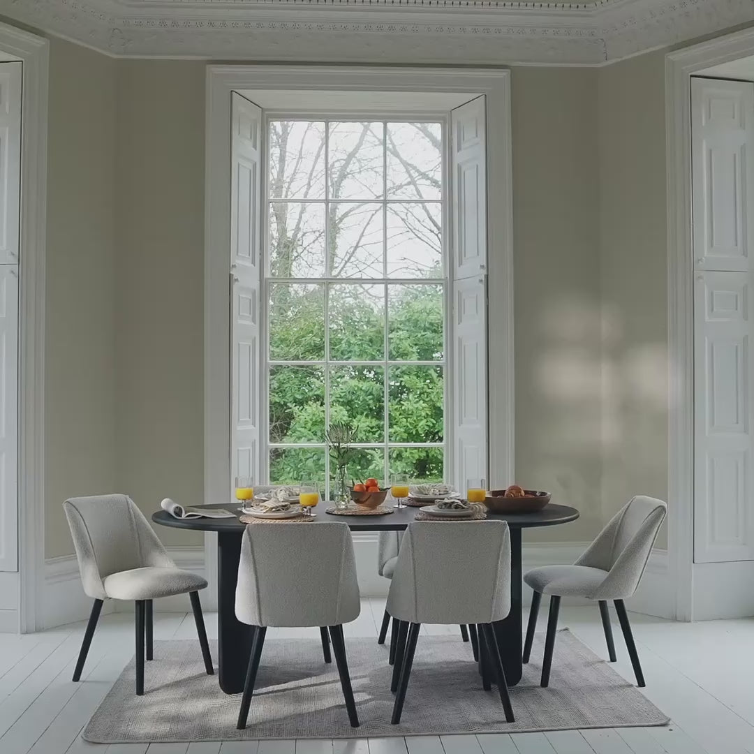 Imogen 190cm Jet Black Mangowood  Wooden Rectangular Dining Table Set - 6 Seater - Freya Oat Boucle Dining Chairs - Black Legs - Laura James