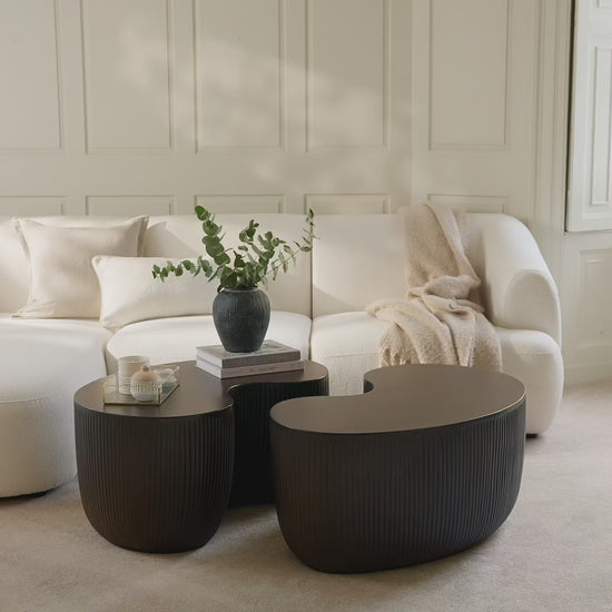 Sohan 84cm Kidney Concrete Coffee Table - Set of 2 - Lava Black - Laura James