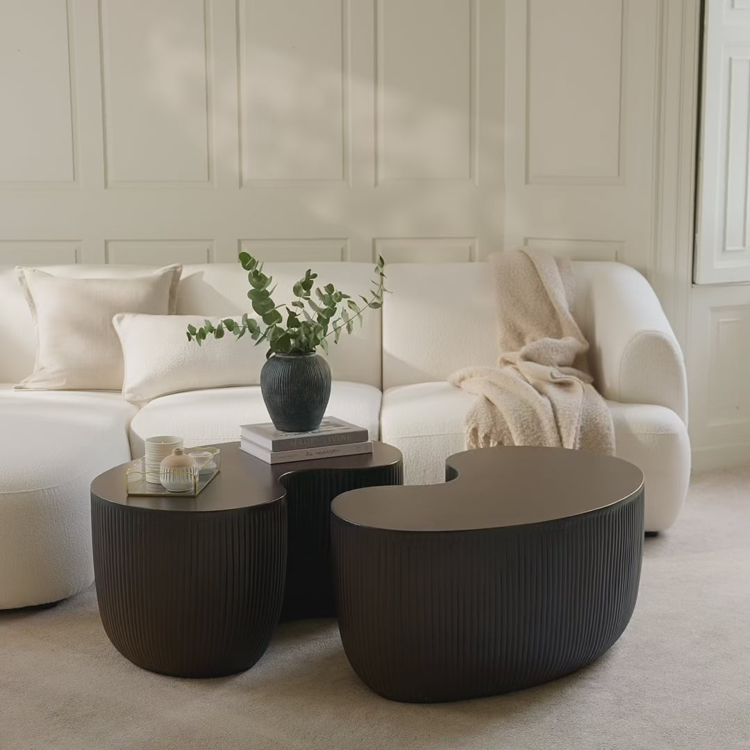 Sohan 84cm Kidney Concrete Coffee Table - Set of 2 - Lava Black - Laura James
