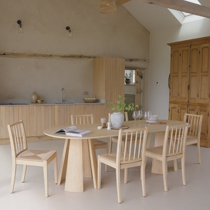Farren Whitewash Oval Dining Table Set - 6 Seater - Tilly Natural String Dining Chairs - Whitewash Oak Legs - Laura James 