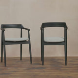 Carter Fawn Linen Dining Armchairs - Set of 2 - Black Oak Legs - Laura James 