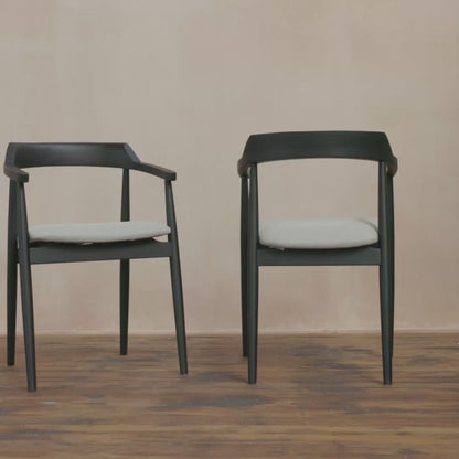 Carter Fawn Linen Dining Armchairs - Set of 2 - Black Oak Legs - Laura James 