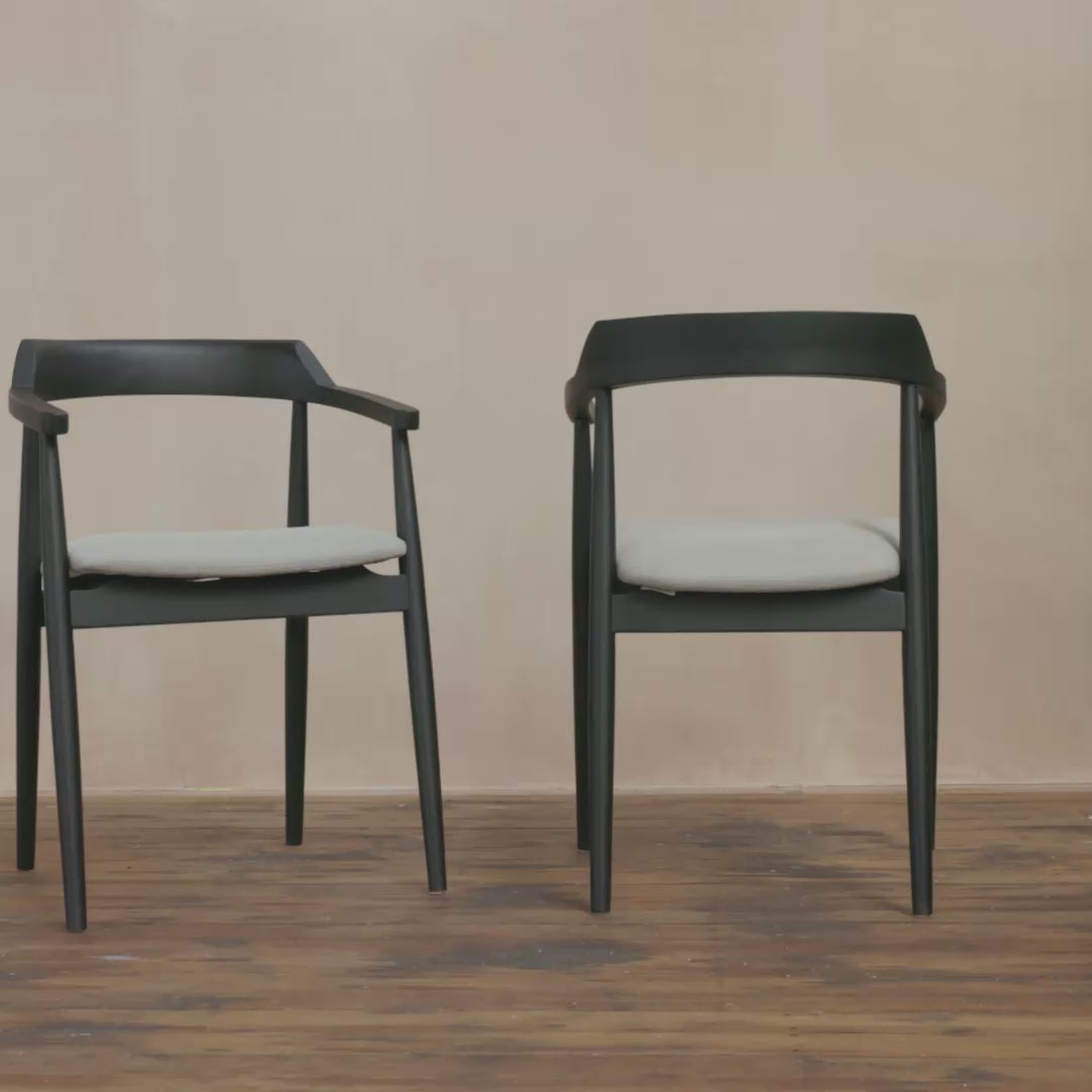 Carter Fawn Linen Dining Armchairs - Set of 2 - Black Oak Legs - Laura James 