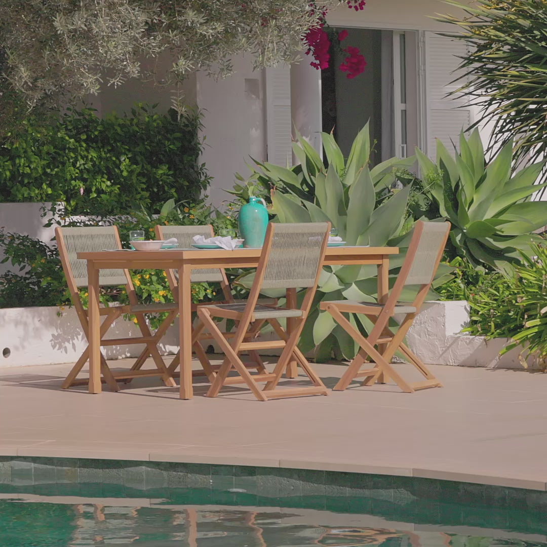 Harlyn 4 Seater Wooden Garden Dining Set with Cove Green Rope Chairs - 160cm - Laura James