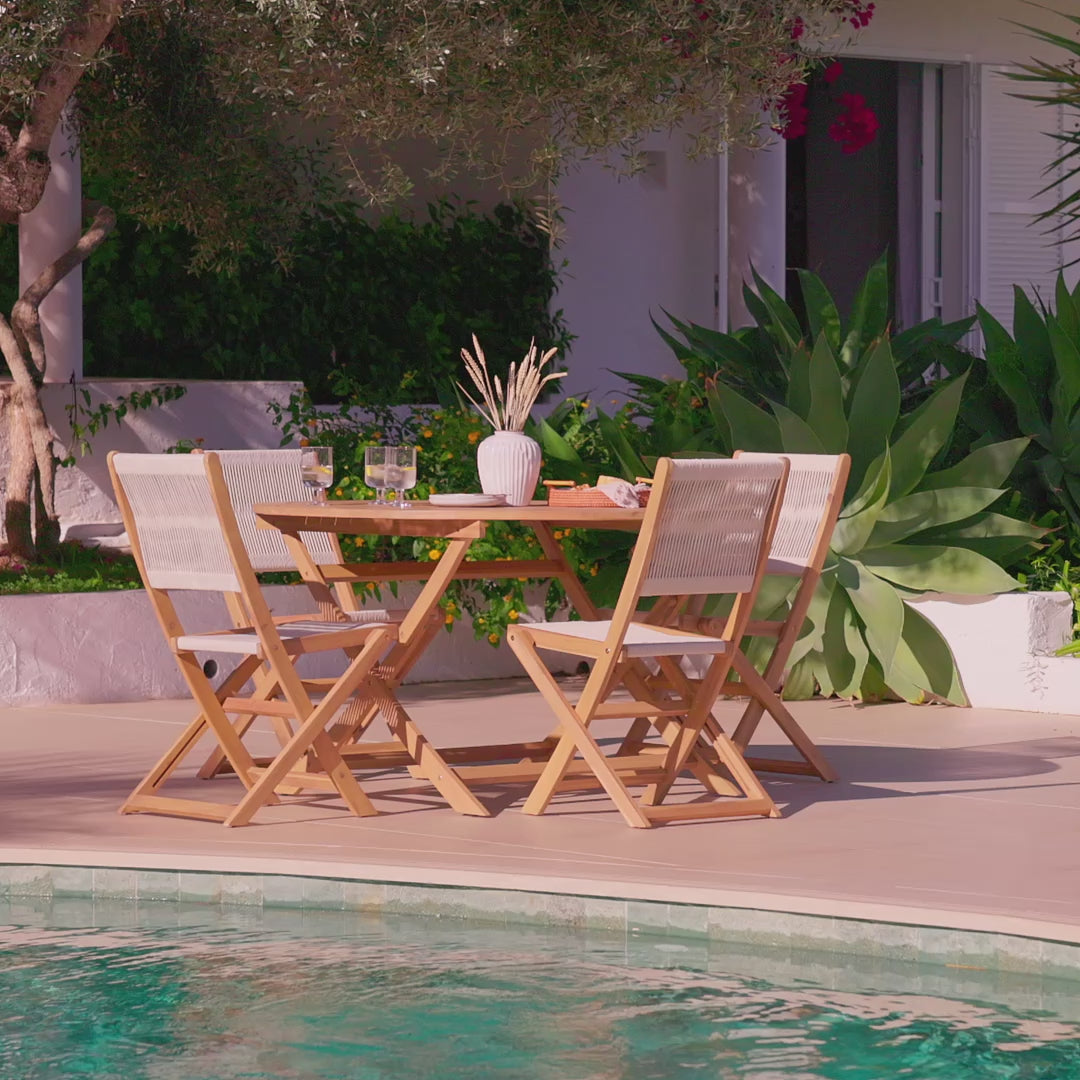 Ashby 4 Seater White Acacia Garden Dining Set with Cove Beige Rope Chairs - 130cm - Laura James