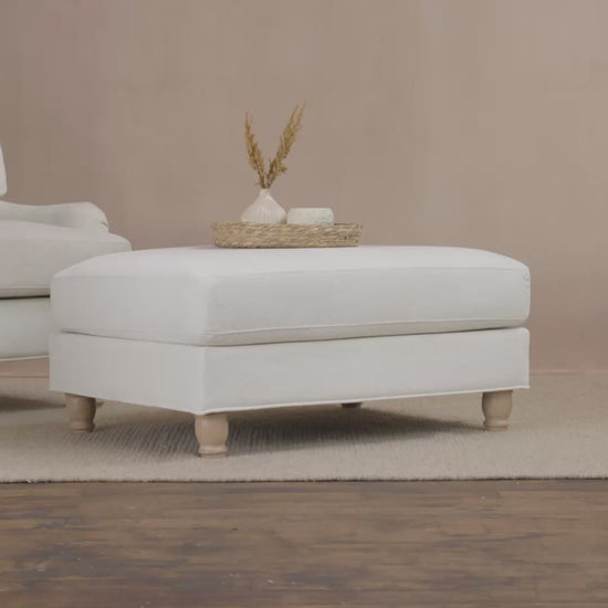 Brea Oyster White Footstool - Whitewash Oak Legs - Laura James 