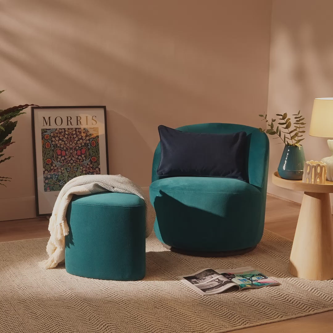 Sawyer 68cm Swivel Armchair & Alder 45cm Footstool - Deep Teal - Laura James