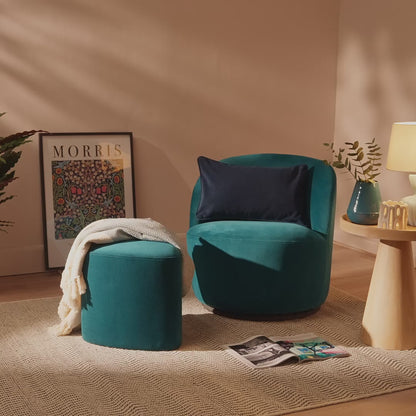 Sawyer 68cm Swivel Armchair & Alder 45cm Footstool - Deep Teal - Laura James