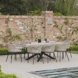 Amelia 8 Seater Wooden Garden Dining Set with 8 Hali Pink Chairs - Light Brushed Acacia with Black Legs
