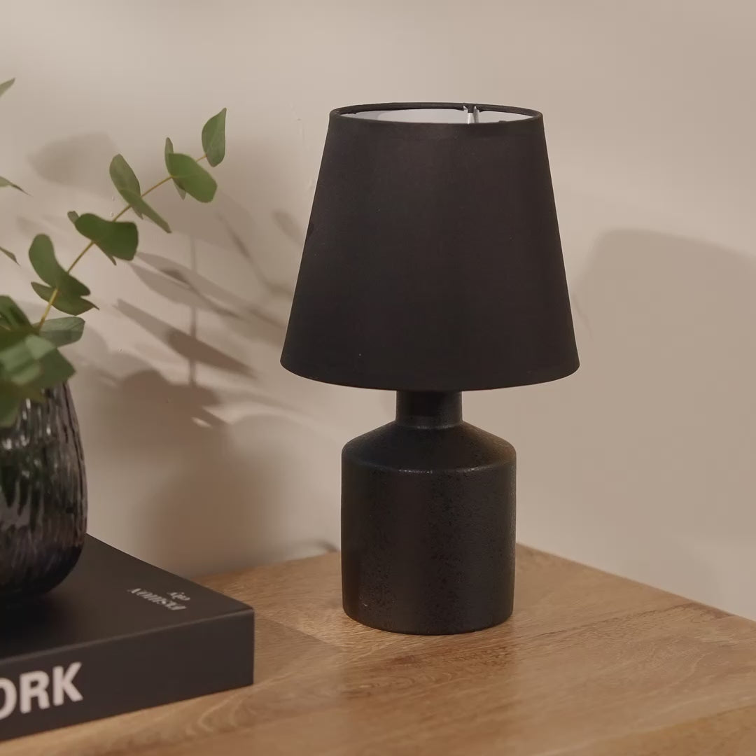 Amberley 28cm Ceramic Table Lamp - Black with Grey Polyester Shade - Laura James
