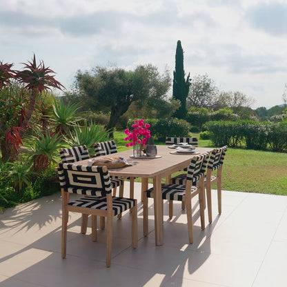 Saffron 6 Seater Extending Wooden Garden Dining Set with Saffron Black/Beige Chairs - Laura James
