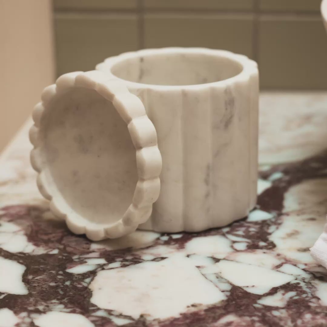 Tiree 10cm Lidded Pot - White Marble - Laura James 