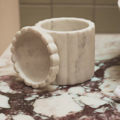 Tiree 10cm Lidded Pot - White Marble - Laura James 