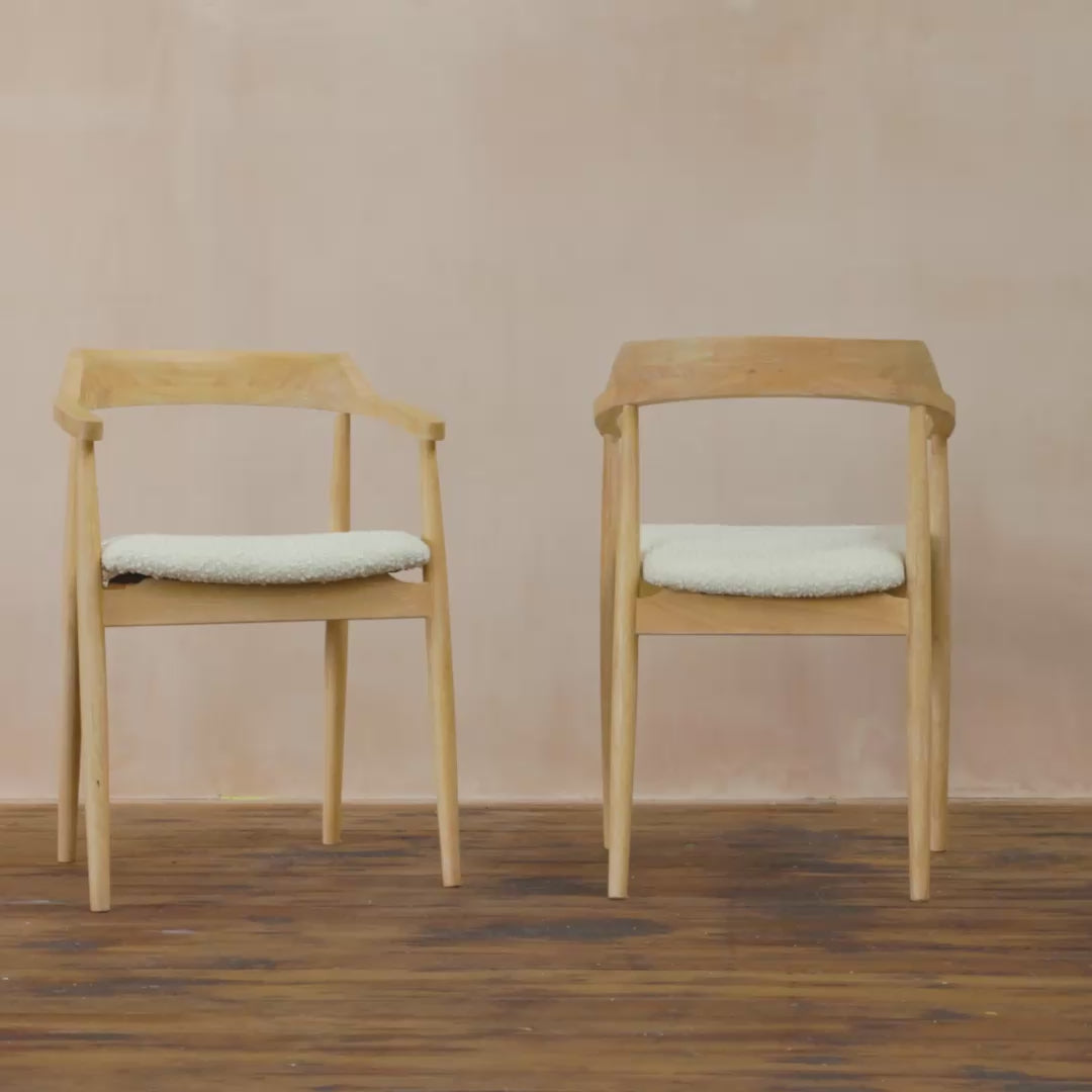 Carter Boucle Dining Armchairs - Set of 2 - Whitewash Oak Legs - Laura James 