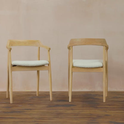 Carter Boucle Dining Armchairs - Set of 2 - Whitewash Oak Legs - Laura James 