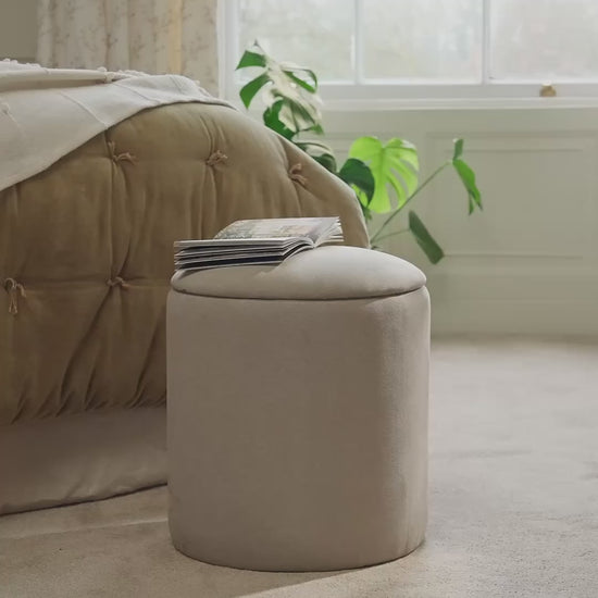 Abigail Storage Pouffe/Footstool - Soft Beige - Laura James