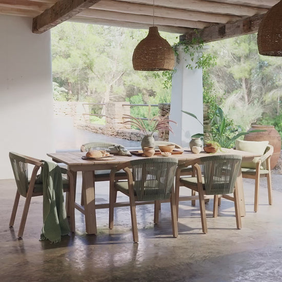 Shiro 8 Seater Garden Dining Set with Shiro Rope Dining Chairs - Mottled Green Rope - Laura James