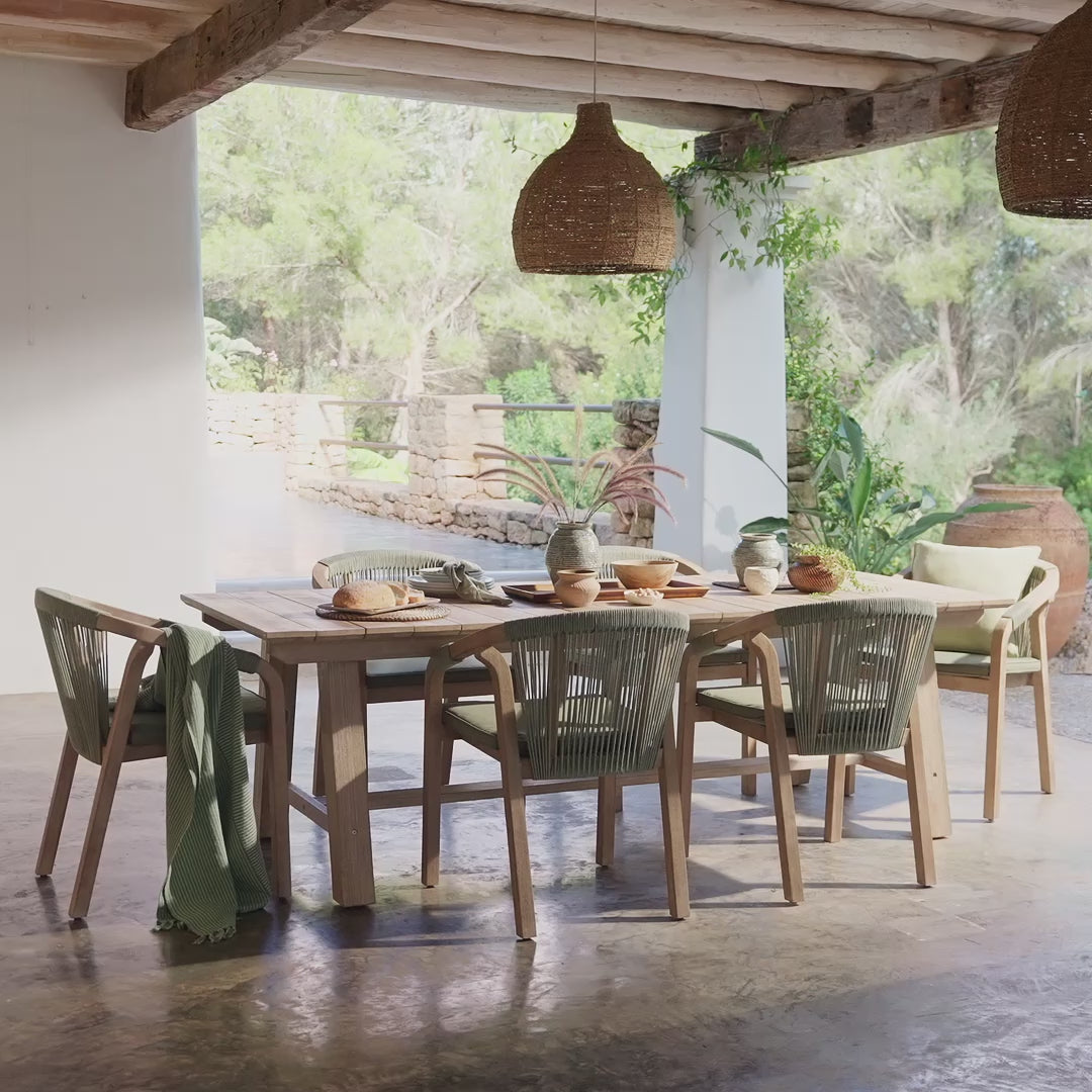 Shiro 8 Seater Garden Dining Set with Shiro Rope Dining Chairs - Mottled Green Rope - Laura James
