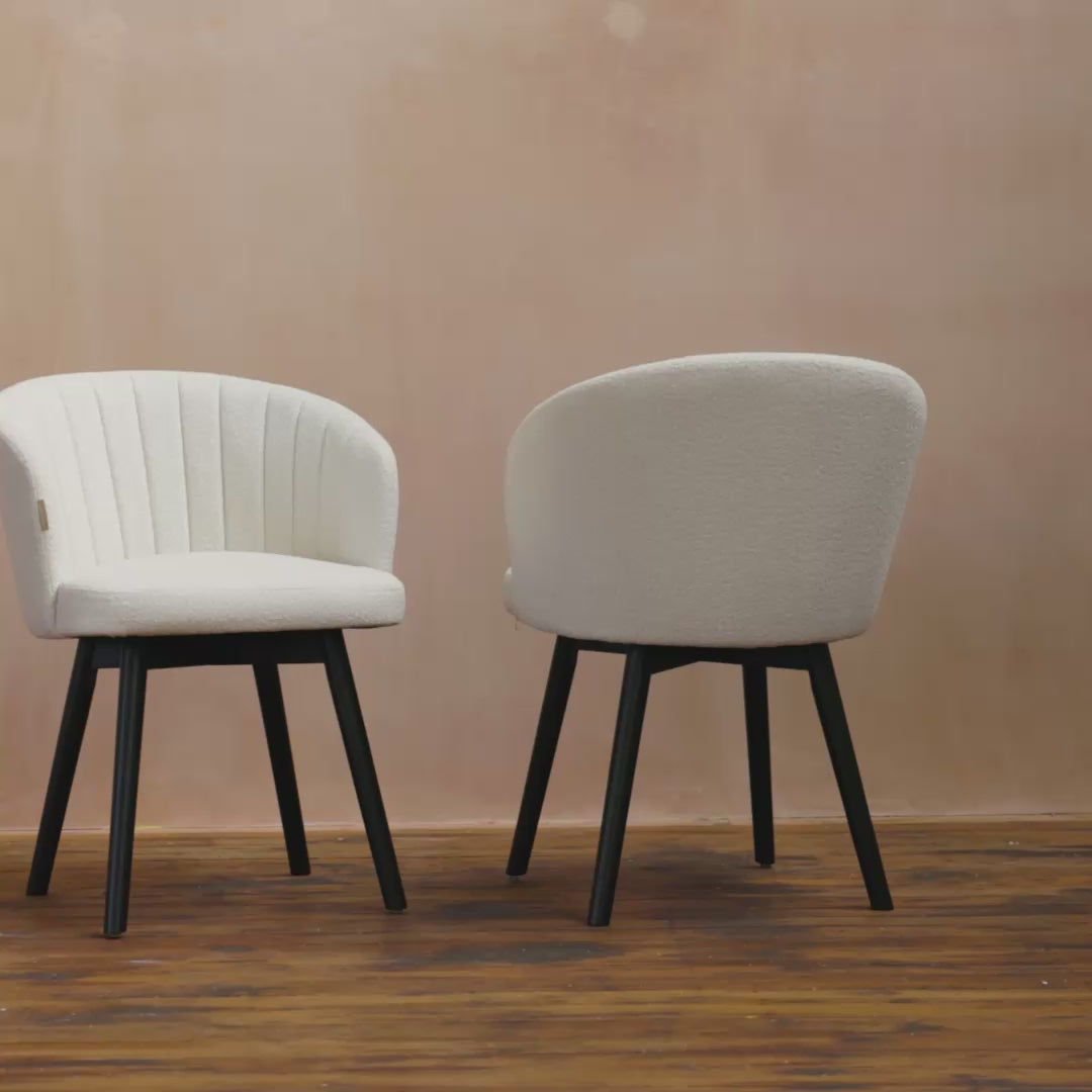 Arabella Light Beige Boucle Dining Chairs - Set of 2 - Black Oak Legs - Laura James 