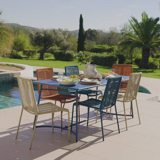 Wilder 6 Seater Blue Dining Table Set with Ryder Chairs - Laura James