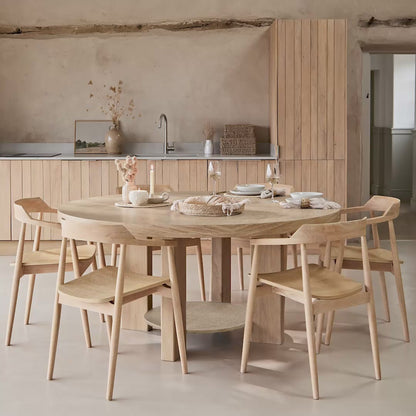 Marlon Whitewash Oak Round Dining Table Set - 6 Seater - Carter Whitewash Oak Dining Armchairs - Laura James 