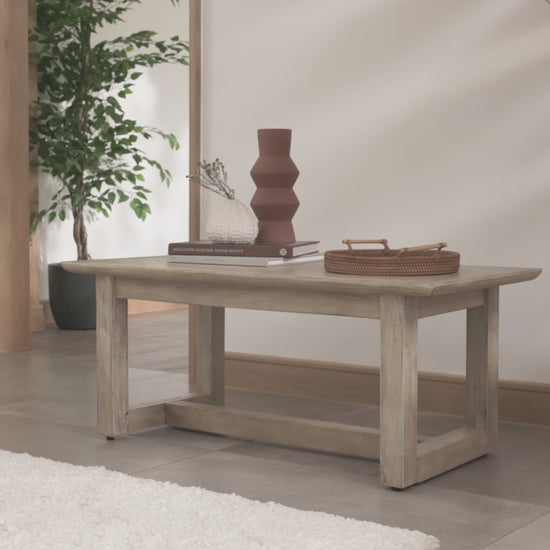 Valdis Mangowood & Travertine Rectangular Coffee Table - Laura James 