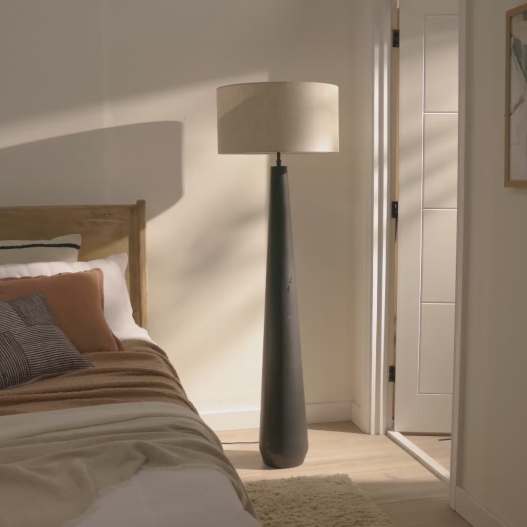Foxcote 129cm Black Metal Floor Lamp Base with Coningsby 40cm Shade - Snow White - Laura James 