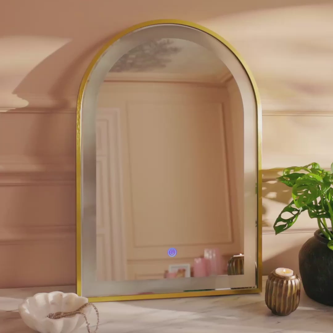 Ingham 65x45cm LED Arch Bathroom Mirror - Gold - Laura James