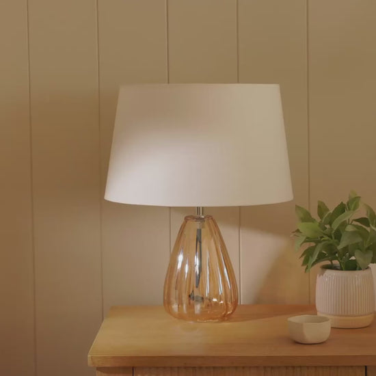 Alma 23cm Glass Lamp Base - Champagne & Coningsby 30cm Cotton Lamp Shade - Snow White - Laura James