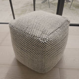 Atcham Black/Natural Wool and Cotton Ottoman Stool - Laura James