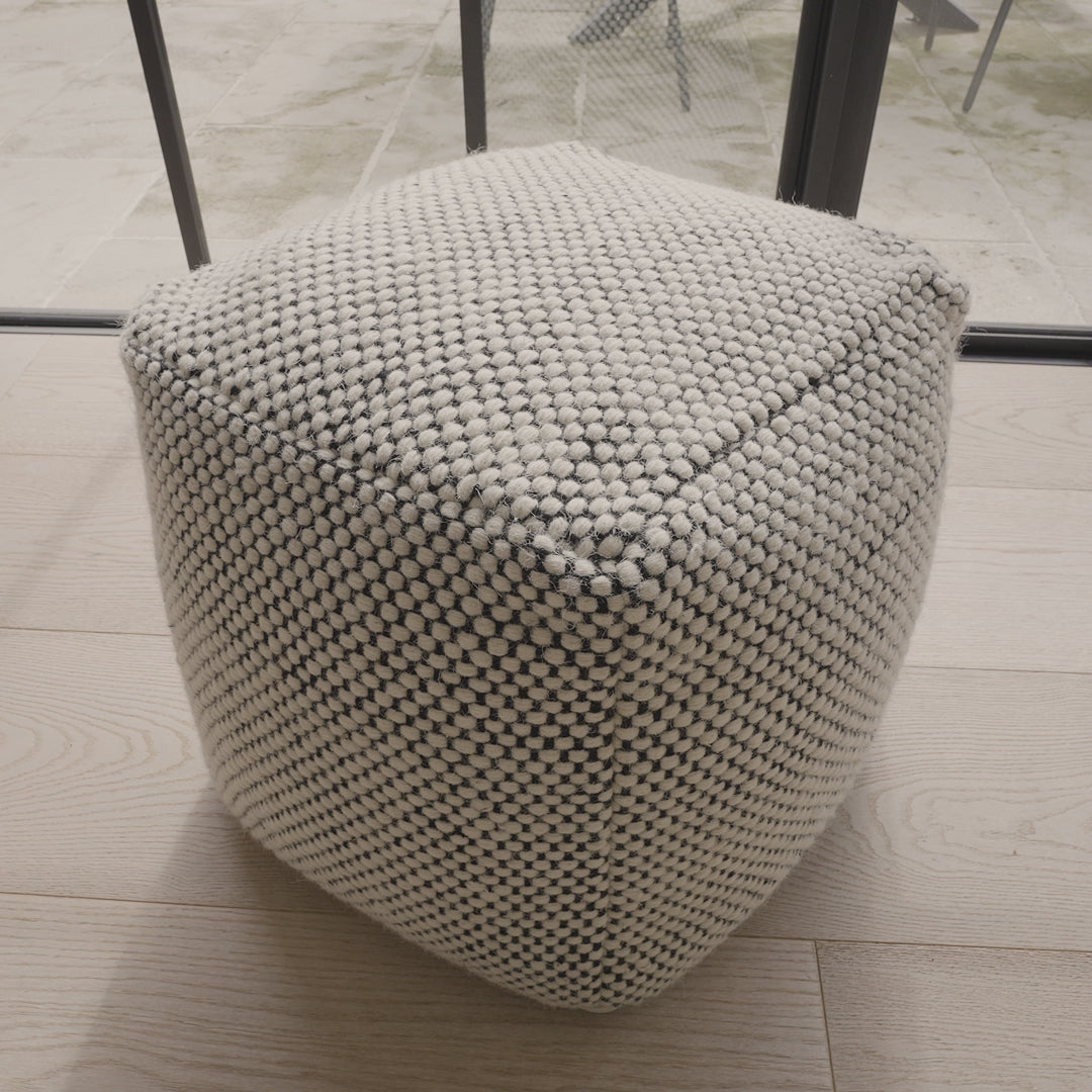 Atcham Black/Natural Wool and Cotton Ottoman Stool - Laura James