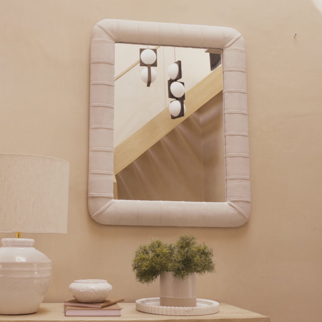 Etta 70x50cm Upholstered Wall Mirror - Ivory - Laura James 