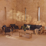 Shiro Wooden Garden Set with 3 Seater Sofa - 2 Shiro Armchairs with Delphi Oval Coffee Table and Side Table - Laura James