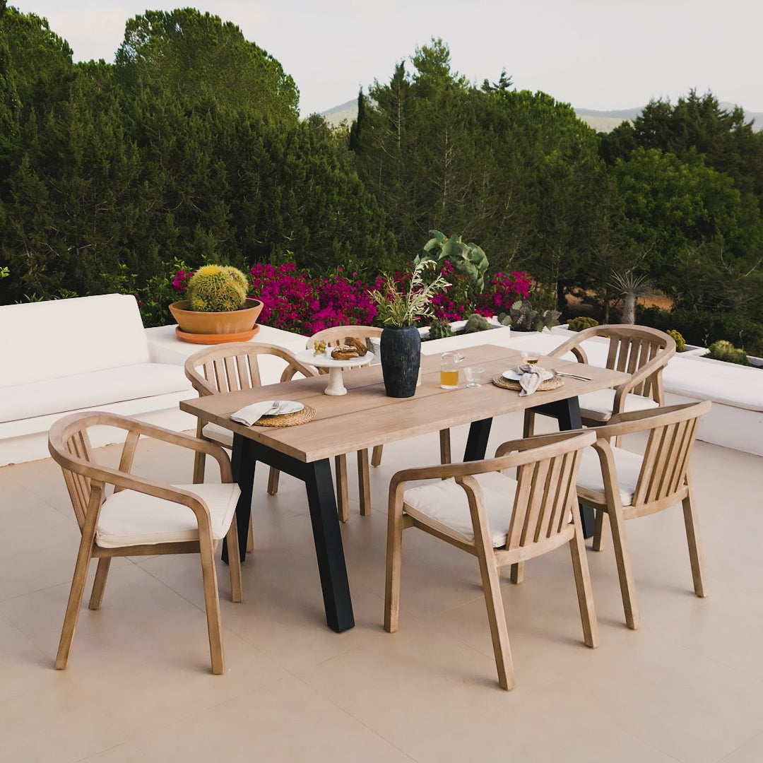 Palm 6 Seater Wooden Garden Dining Set with 6 Shiro Chairs - Laura James 