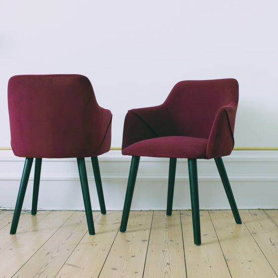 Freya Burgundy Red Armchair - Set of 2 - Black Oak Legs - Laura James 