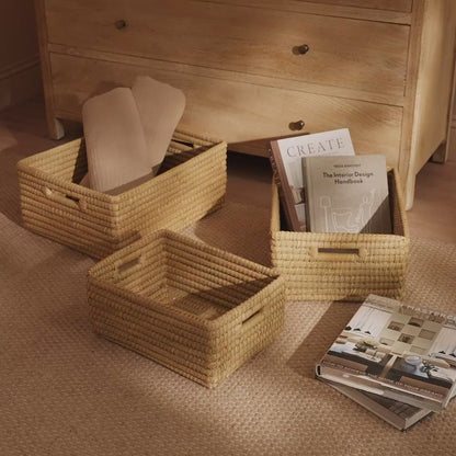 Kalna Rectangular Sea Grass Baskets - Set of 3  - Natural
