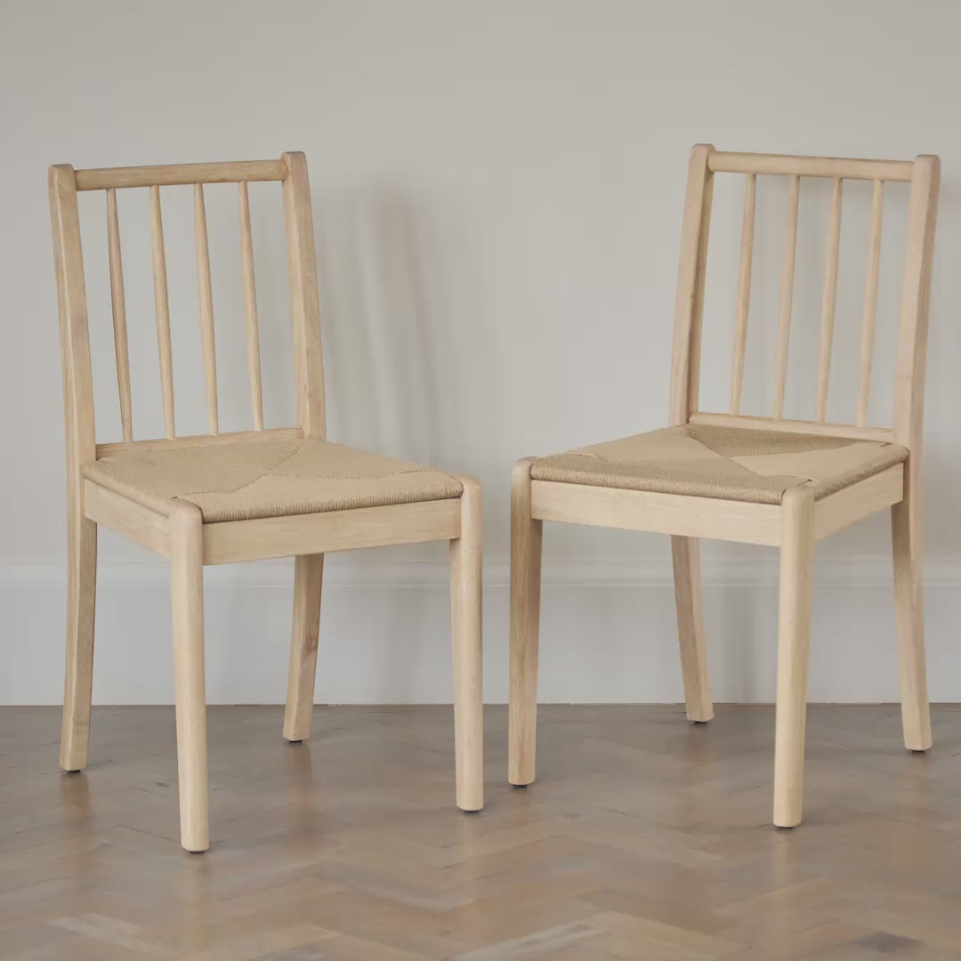 Tilly Natural String Dining Chairs - Set of 2 - Whitewash Oak Legs - Laura James