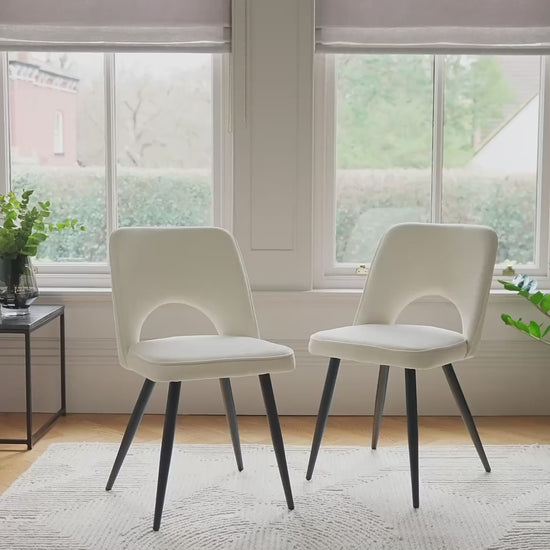 Dolly Oyster White Dining Chairs - Set of 2 - Black Metal Legs - Laura James