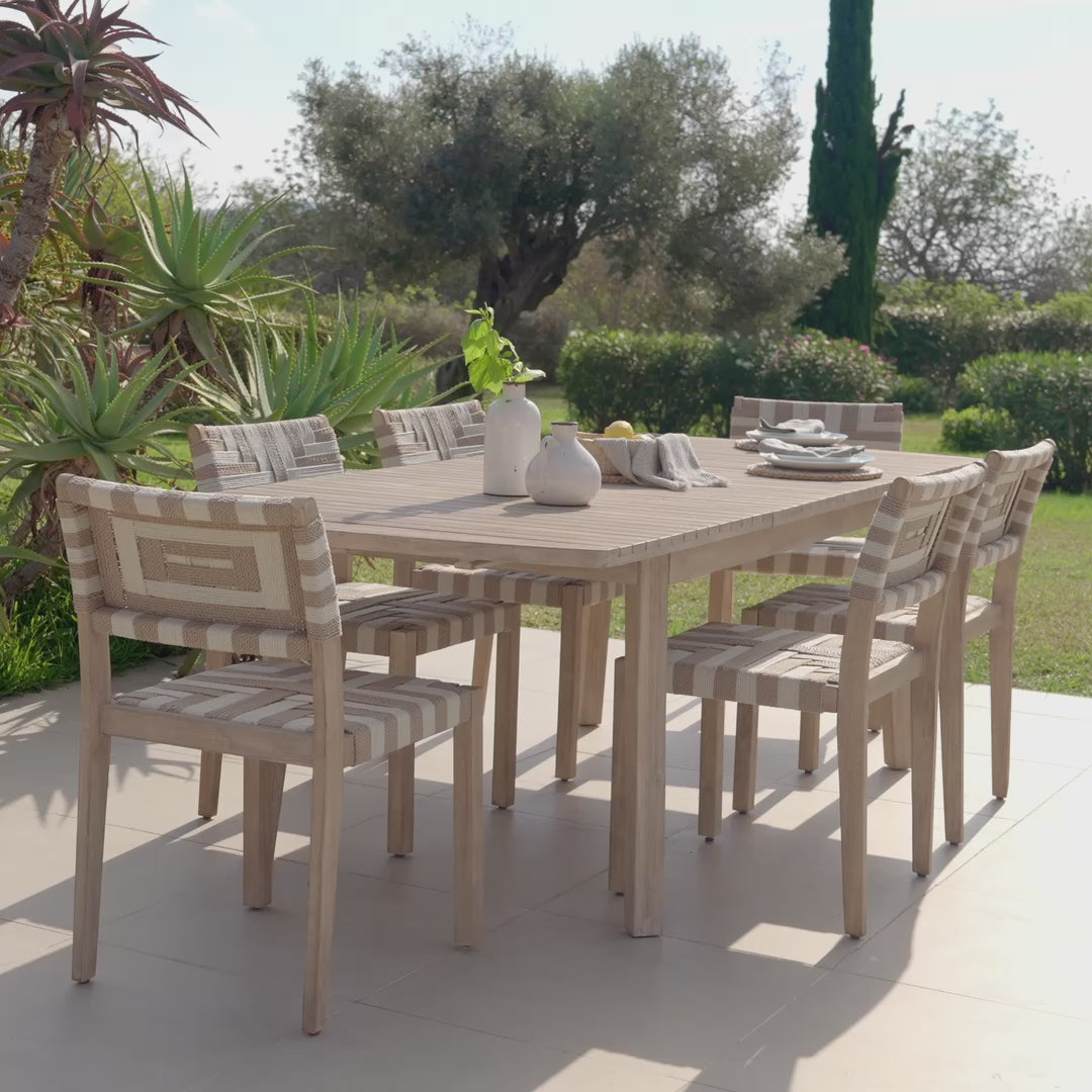 Saffron 6 Seater Extending Wooden Garden Dining Set with Saffron Natural/Beige Chairs - Laura James